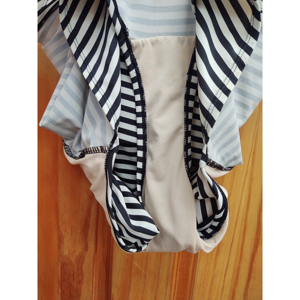 Merona Size M Black & White Striped No Wire Padded Bra Swimsuit Bathing Suit - Picture 7 of 12
